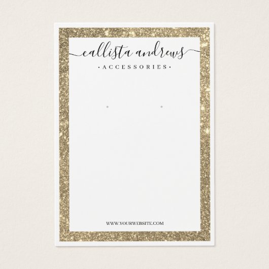 White Gold Glitter Border Cursive Earning Display Visitekaartje (Voorkant)
