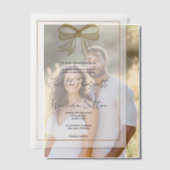 White gold glitter bow ribbon simple Wedding Vellum Uitnodigingen (Offset (Koppel))