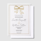 White gold glitter bow ribbon simple Wedding Vellum Uitnodigingen (Offset)