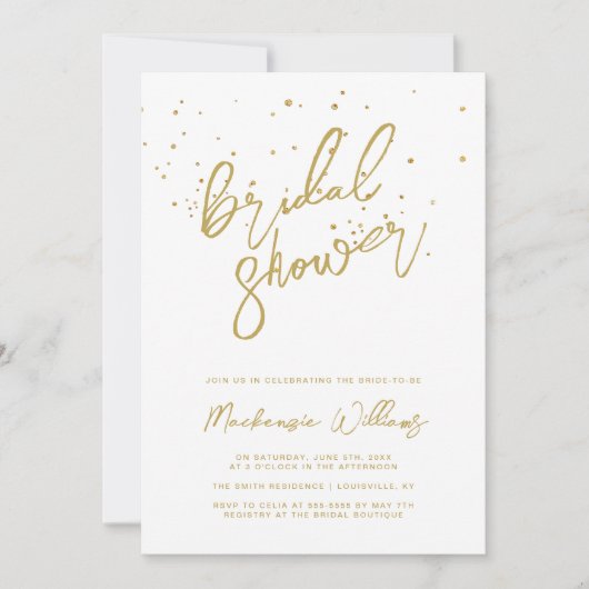 White Gold Glitter Bridal Shower Invitation Kaart (Voorkant)