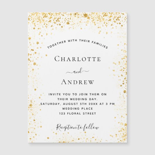 White gold glitter bruiloft nodigmagneet (Voorkant)