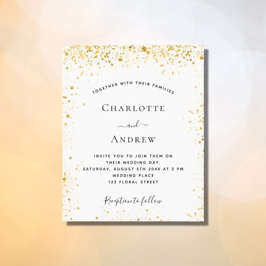 White gold glitter budget bruiloft uitnodiging