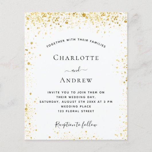 White gold glitter budget bruiloft uitnodiging (Voorkant)