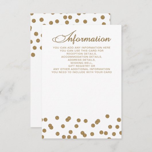 White Gold Glitter Confetti Elegant Wedding Informatiekaartje (Voorkant / Achterkant)