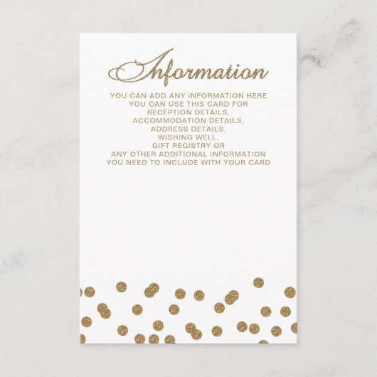 White Gold Glitter Confetti Elegant Wedding Informatiekaartje (Voorkant)