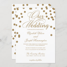 White Gold Glitter Confetti Elegant Wedding Kaart