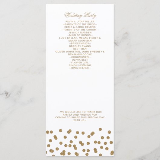 White Gold Glitter Confetti Elegant Wedding Programmakaart (Achterkant)