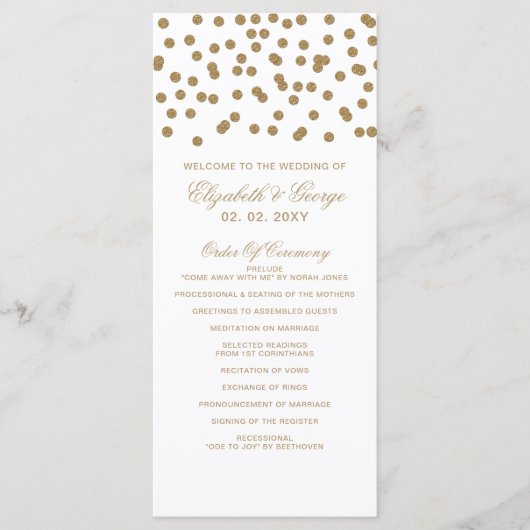 White Gold Glitter Confetti Elegant Wedding Programmakaart (Voorkant)