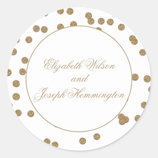 White Gold Glitter Confetti Elegant Wedding Ronde Sticker (Voorkant)