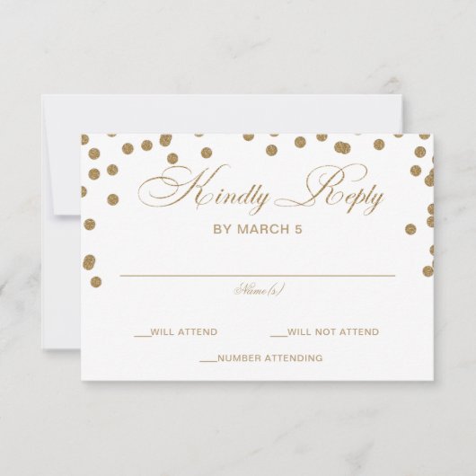 White Gold Glitter Confetti Elegant Wedding RSVP Kaartje (Voorkant)