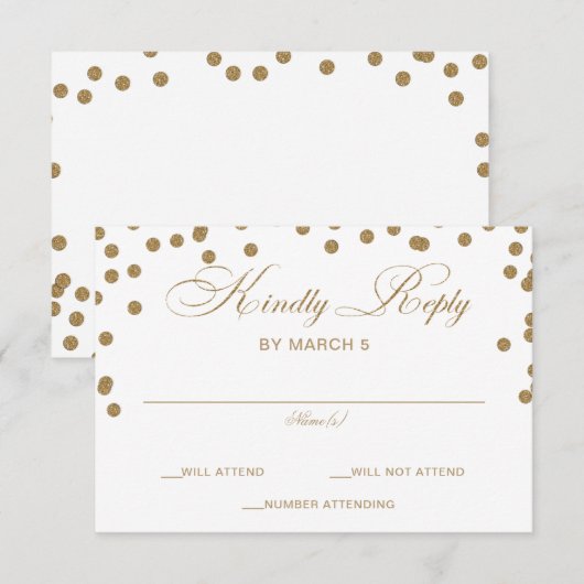 White Gold Glitter Confetti Elegant Wedding RSVP Kaartje (Voorkant / Achterkant)