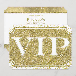 White Gold Glitter Confetti Glam VIP Party Ticket Kaart