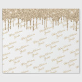 White Gold Glitter Driving Kerstmis Name Script Cadeaupapier (Vlak)