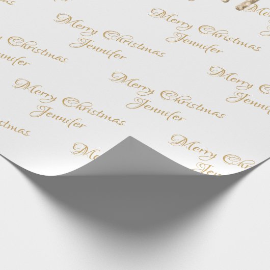 White Gold Glitter Driving Kerstmis Name Script Cadeaupapier (Hoek)