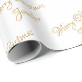 White Gold Glitter Driving Kerstmis Name Script Cadeaupapier (Rol Hoek)