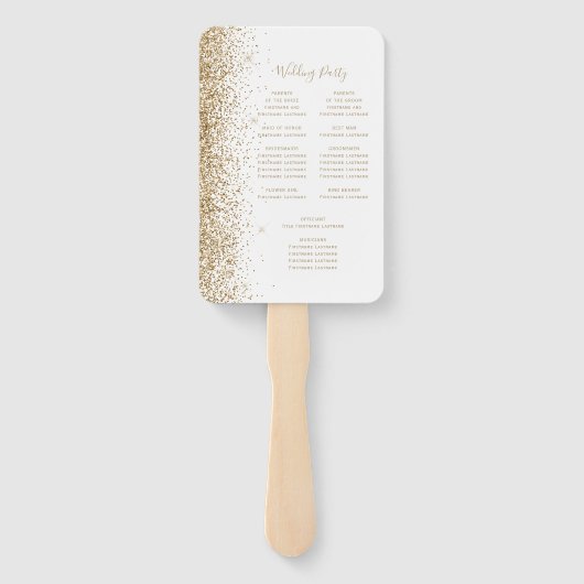 White Gold Glitter Edge Wedding Programma Handwaaier (Achterkant)