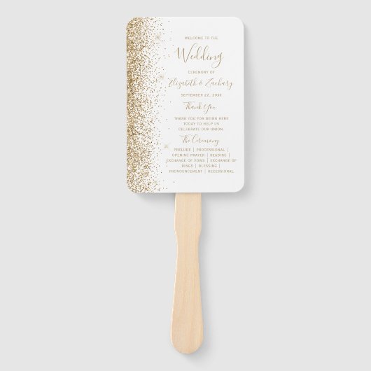 White Gold Glitter Edge Wedding Programma Handwaaier (Voorkant)