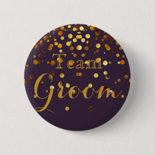 White Gold Glitter Folie Wedding Team Groom Ronde Button 5,7 Cm