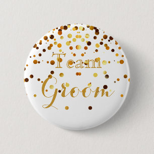 White Gold Glitter Folie Wedding Team Groom Ronde Button 5,7 Cm