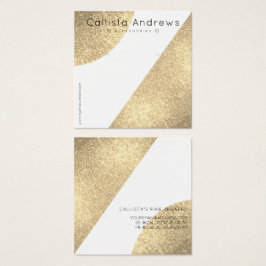 White Gold Glitter Geo Heart Earning Display Vierkante Visitekaartjes