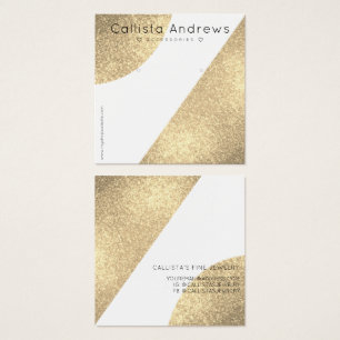 White Gold Glitter Geo Heart Earning Display Vierkante Visitekaartjes