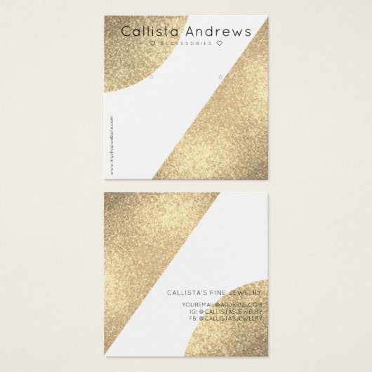 White Gold Glitter Geo Heart Earning Display Vierkante Visitekaartjes (Voorkant /achterkant)