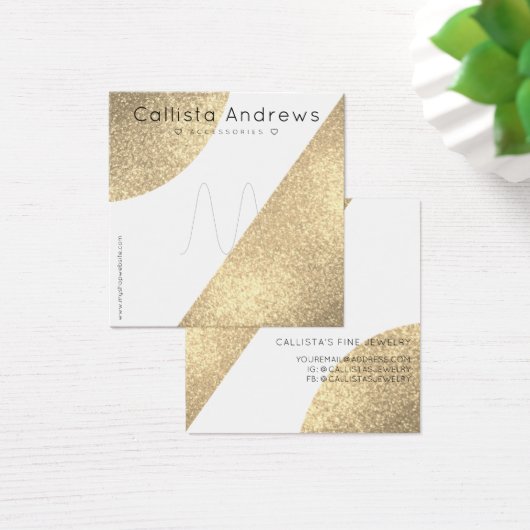 White Gold Glitter Geo Heart Ring Display Vierkante Visitekaartjes (Bureau)