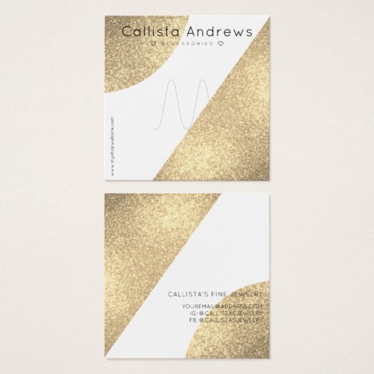 White Gold Glitter Geo Heart Ring Display Vierkante Visitekaartjes (Voorkant /achterkant)