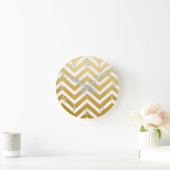 White & Gold Glitter Girly Glam Glamor Chevron Ronde Klok (Huis)
