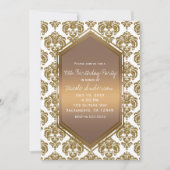 White Gold Glitter Glam Damask Print Party Kaart (Voorkant)
