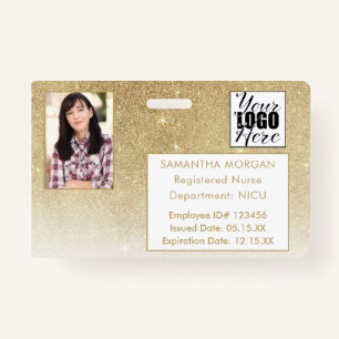 White Gold Glitter gradiënt Foto Logo Employee ID Badge