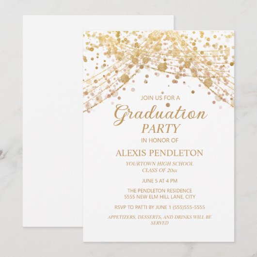 White Gold Glitter High School Afstuderen Kaart (Voorkant / Achterkant)