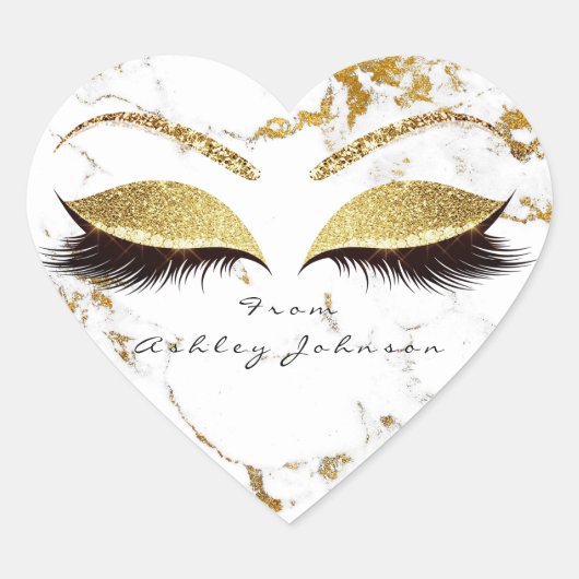 White Gold Glitter Marble Makeup Eyes Hart Sticker (Voorkant)