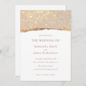 White Gold Glitter Marble Wedding Kaart (Voorkant / Achterkant)