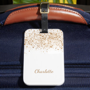 White gold glitter name script bagagelabel