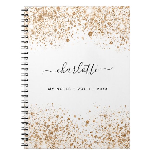White gold glitter name script glamoureus notitieboek (Voorkant)