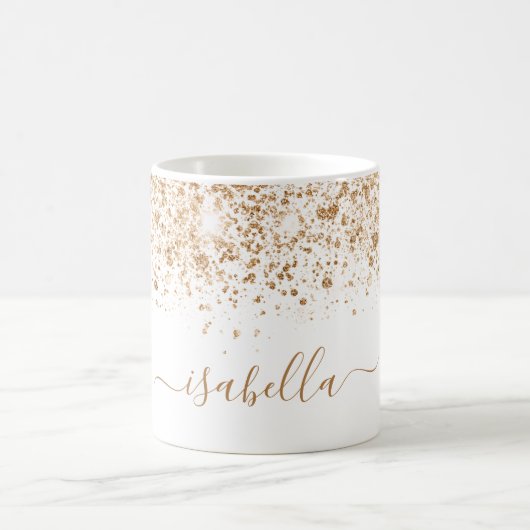 White gold glitter name script koffiemok (Center)