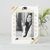 White & Gold Glitter Photo Afstuderen Afstuderen Kaart (Staand voorkant)