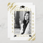 White & Gold Glitter Photo Afstuderen Afstuderen Kaart (Voorkant / Achterkant)