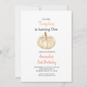 WHITE Gold Glitter Pompoen 1e verjaardag Uitnodigi Kaart (Voorkant)