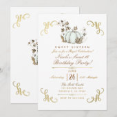 White & Gold Glitter Pumpkin Sweet 16-partij Kaart (Voorkant / Achterkant)