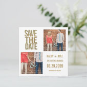 White & Gold Glitter Save the Date Photo Cards (Staand voorkant)