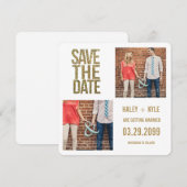 White & Gold Glitter Save the Date Photo Cards Kaart (Voorkant / Achterkant)