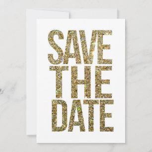White & Gold Glitter Save the Date Typography