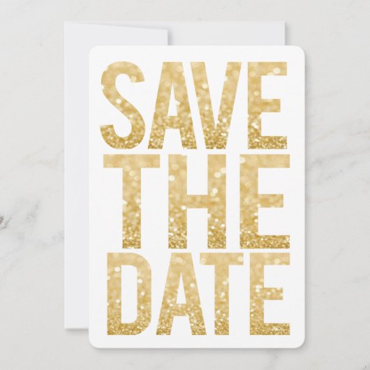 White & Gold Glitter Save the Date Typography Kaart (Voorkant)