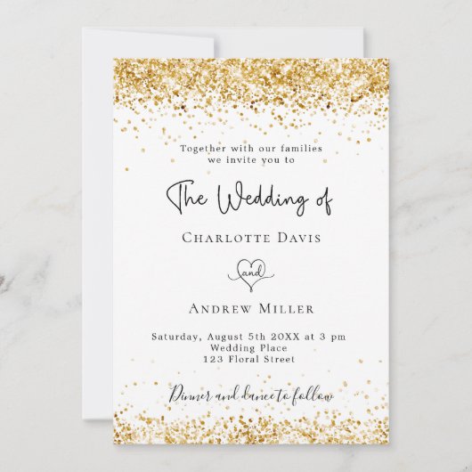 White gold glitter script elegant bruiloft kaart (Voorkant)