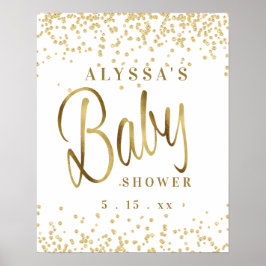 White Gold Glitter Script Font Baby shower Poster