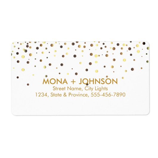 White Gold Glitter Sparkle Confetti Stippen Modern Etiket (Voorkant)