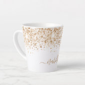 White gold glitter sparkles name script latte mok (Linkerhoek)