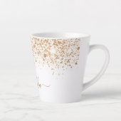 White gold glitter sparkles name script latte mok (Rechts)